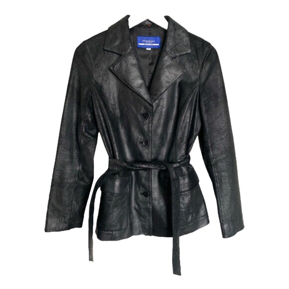 Burberry Leather Belted Jacket Black Leather BURBERRY London Coat Size S - 38 - Picture 4 of 16